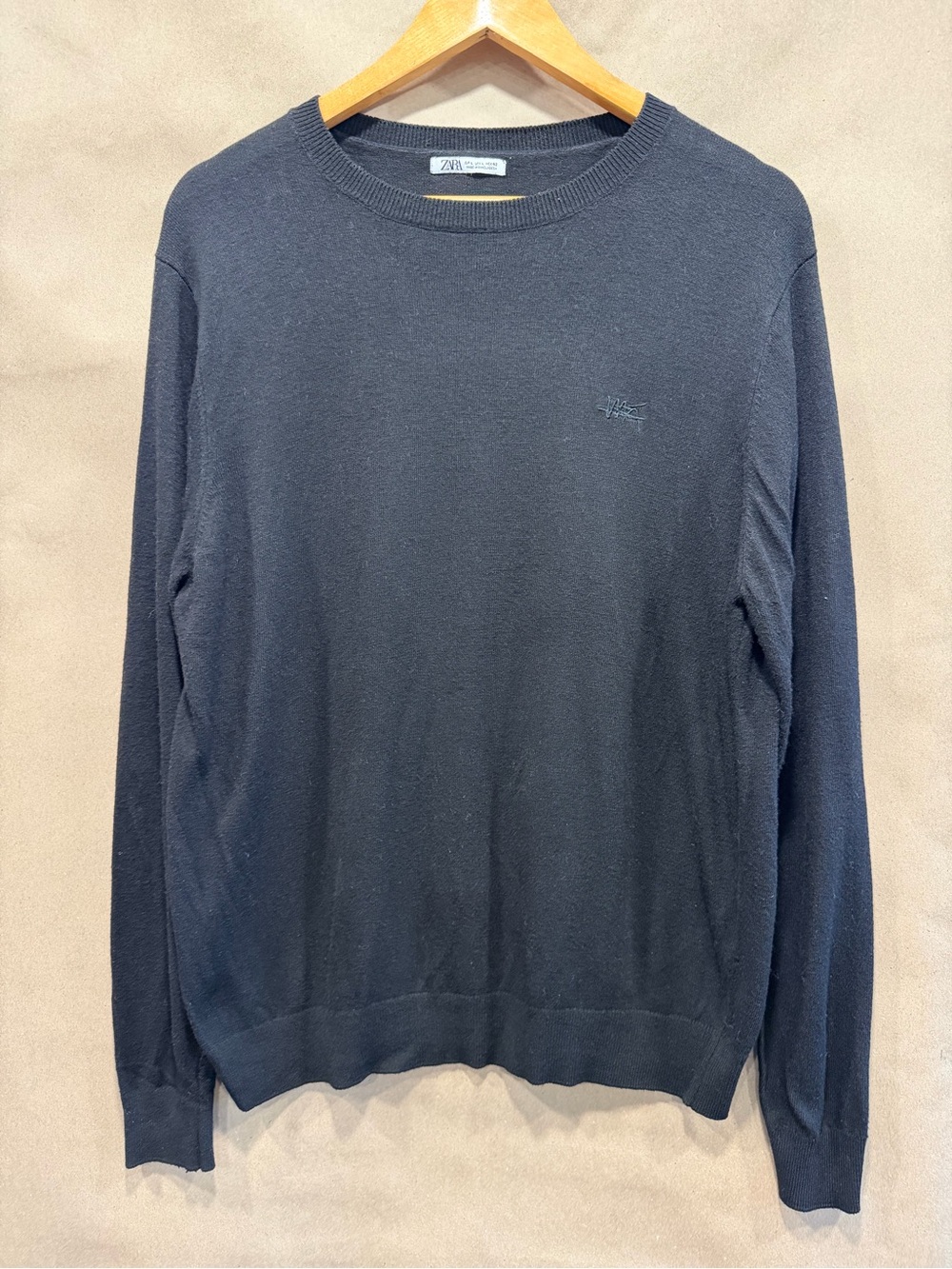 Zara Men Crewneck Sweater in Navy Blue